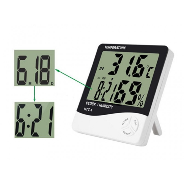 Htc 1 High Precision Large Screen Electronic Indoor Temperature Humidity Thermometer With Clock Alarm